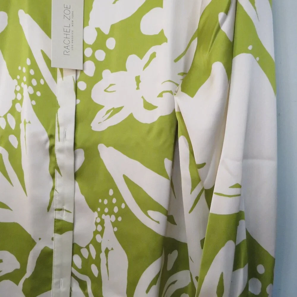 Rachel Zoe Lime and White Floral Button Down Shirt - Picture 5 of 7
